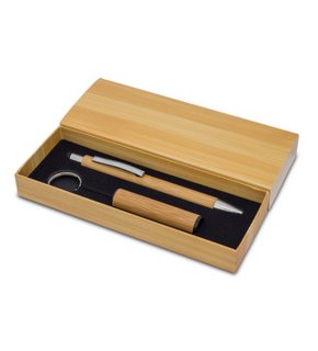 Bambusowy długopis i latarka w pudełku Pelak - R02319